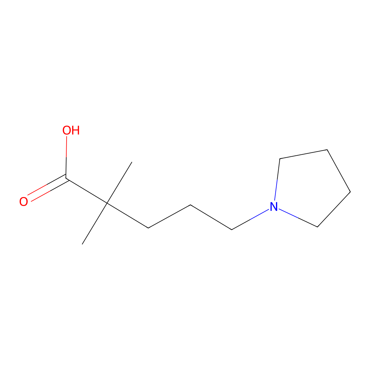 2,2-Dimethyl-5-(pyrrolidin-1-yl)pentanoic acid molecular structure, CAS 1492303-28-2