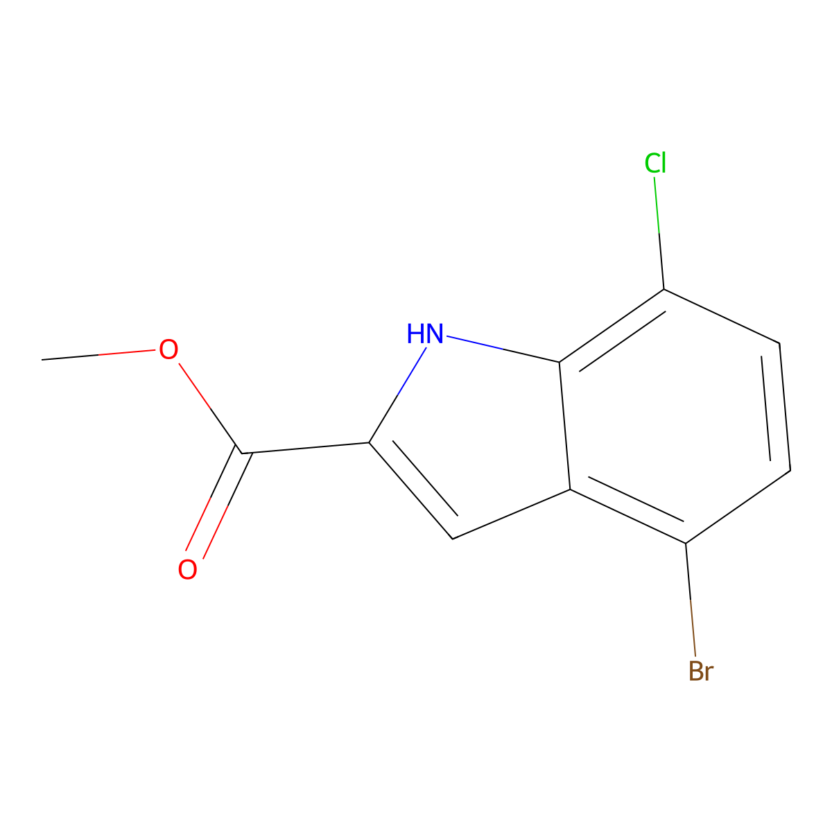 methyl 4-bromo-7-chloro-1H-indole-2-carboxylate molecular structure, CAS 1492368-83-8