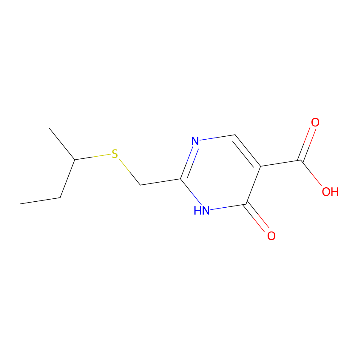 2-[(Butan-2-ylsulfanyl)methyl]-6-oxo-1,6-dihydropyrimidine-5-carboxylic acid molecular structure, CAS 1492375-11-7