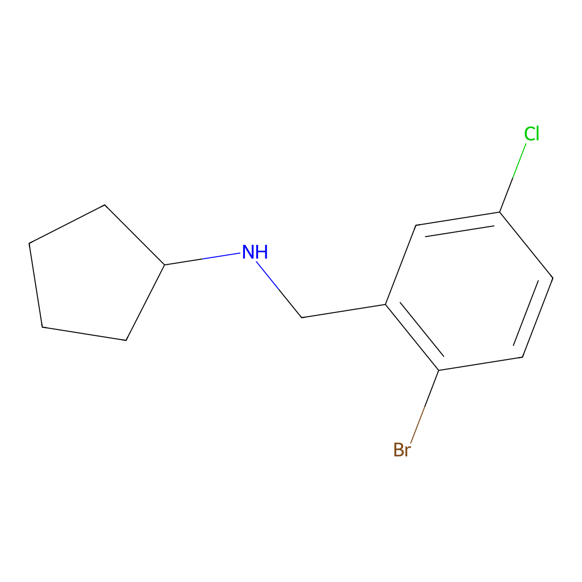 N-[(2-bromo-5-chlorophenyl)methyl]cyclopentanamine molecular structure, CAS 1492433-27-8