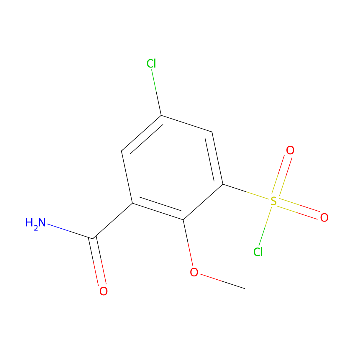 3-Carbamoyl-5-chloro-2-methoxybenzene-1-sulfonyl chloride molecular structure, CAS 1492443-73-8
