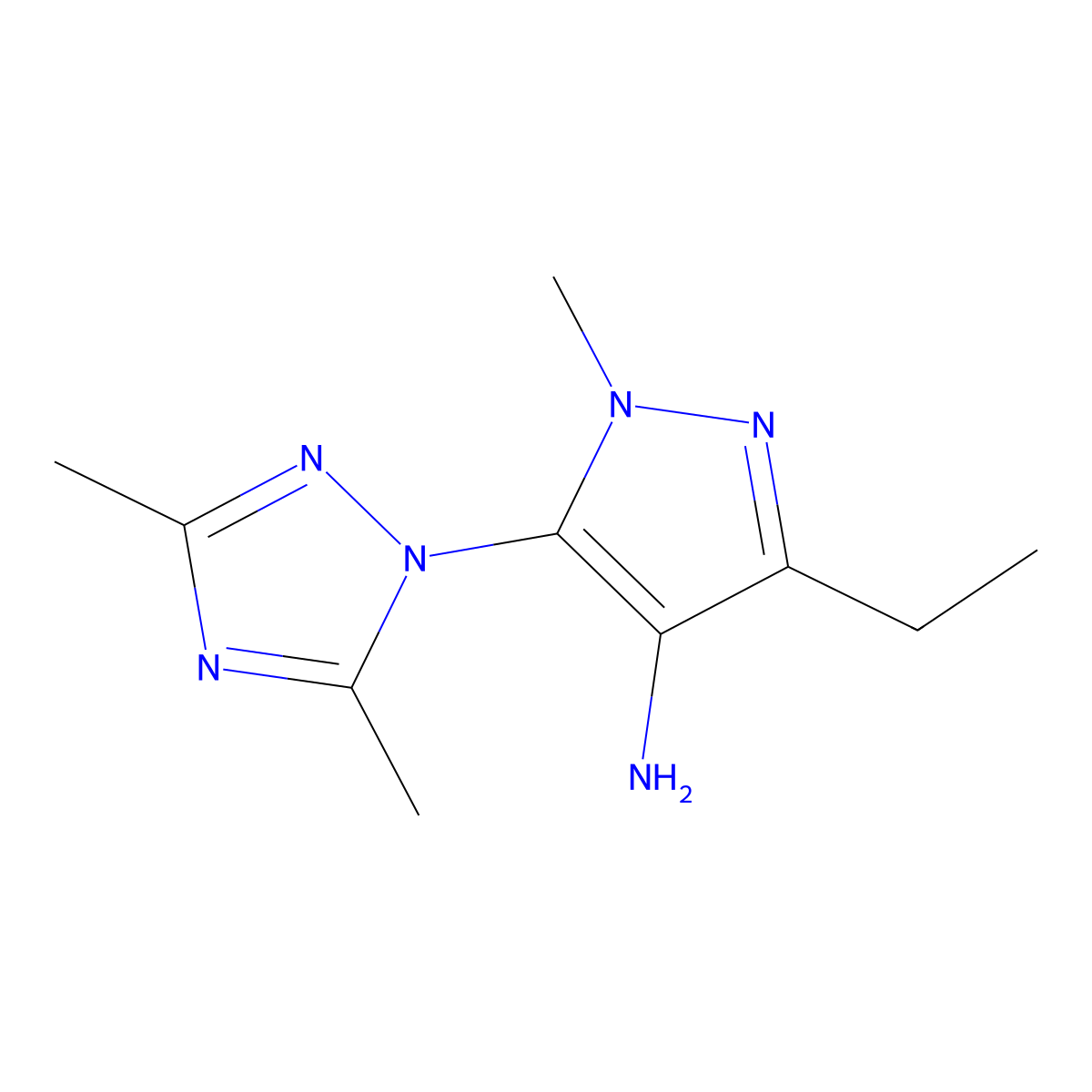 5-(dimethyl-1H-1,2,4-triazol-1-yl)-3-ethyl-1-methyl-1H-pyrazol-4-amine molecular structure, CAS 1492513-24-2