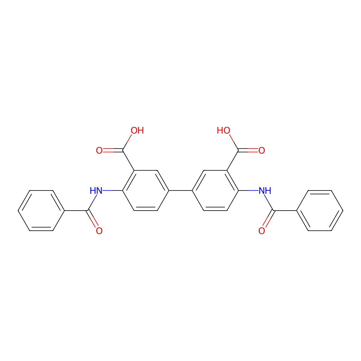2-Benzamido-5-(4-benzamido-3-carboxyphenyl)benzoic acid molecular structure, CAS 14926-00-2