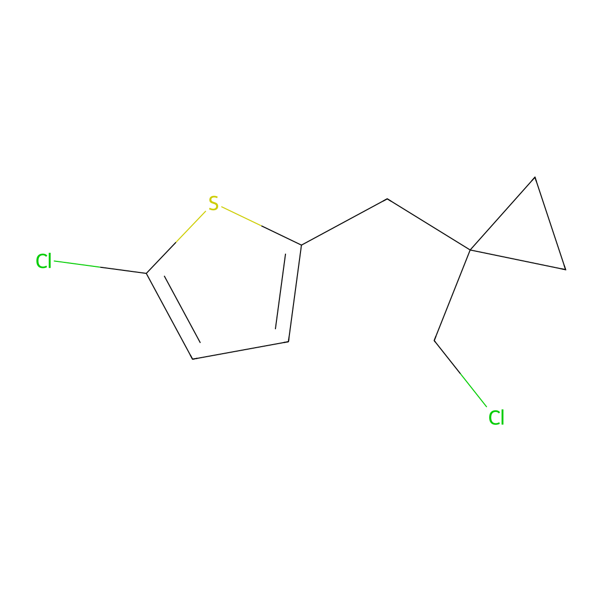 2-Chloro-5-((1-(chloromethyl)cyclopropyl)methyl)thiophene molecular structure, CAS 1492600-02-8