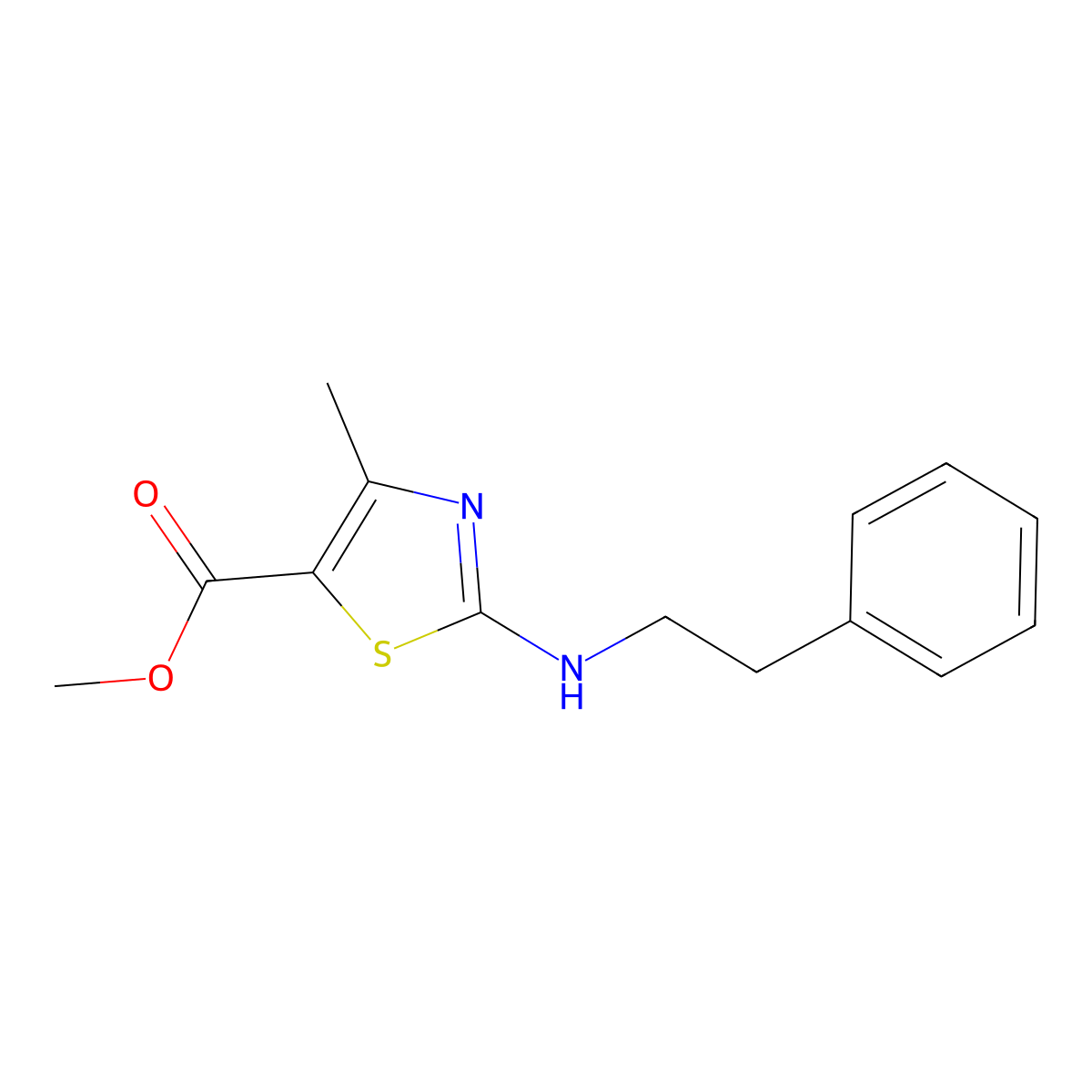 Methyl 4-methyl-2-[(2-phenylethyl)amino]-1,3-thiazole-5-carboxylate molecular structure, CAS 1492615-23-2