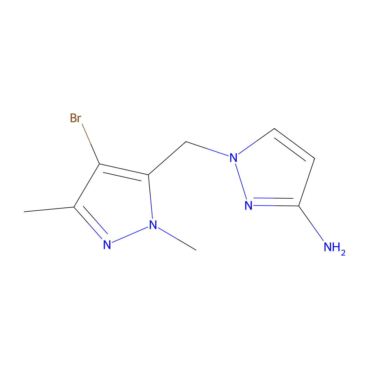 1-((4-Bromo-1,3-dimethyl-1h-pyrazol-5-yl)methyl)-1h-pyrazol-3-amine molecular structure, CAS 1492671-02-9