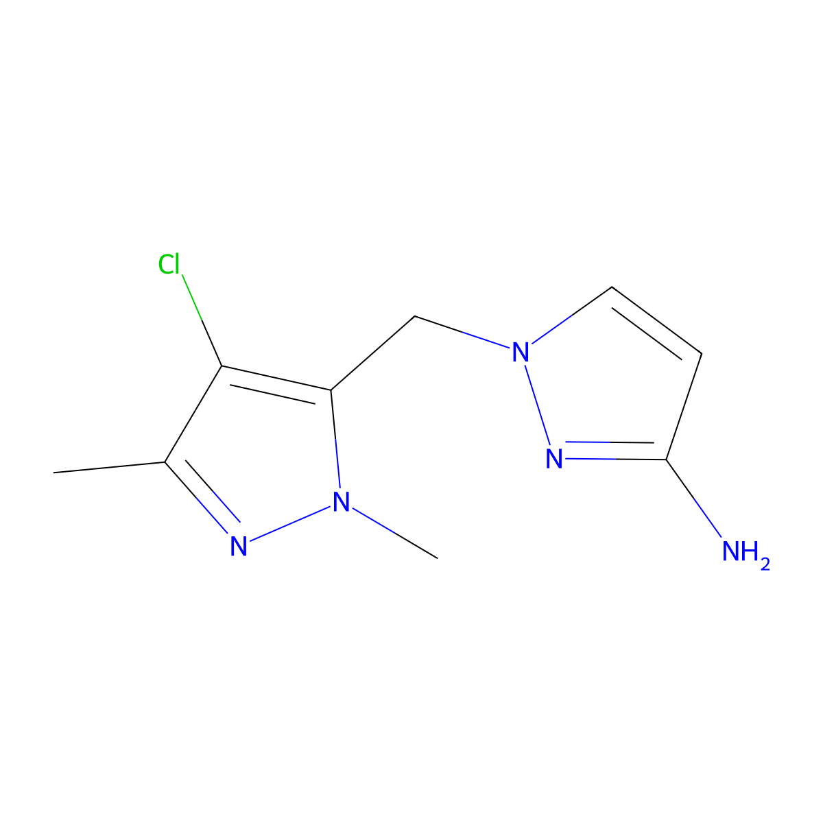 1-((4-Chloro-1,3-dimethyl-1h-pyrazol-5-yl)methyl)-1h-pyrazol-3-amine molecular structure, CAS 1492672-29-3