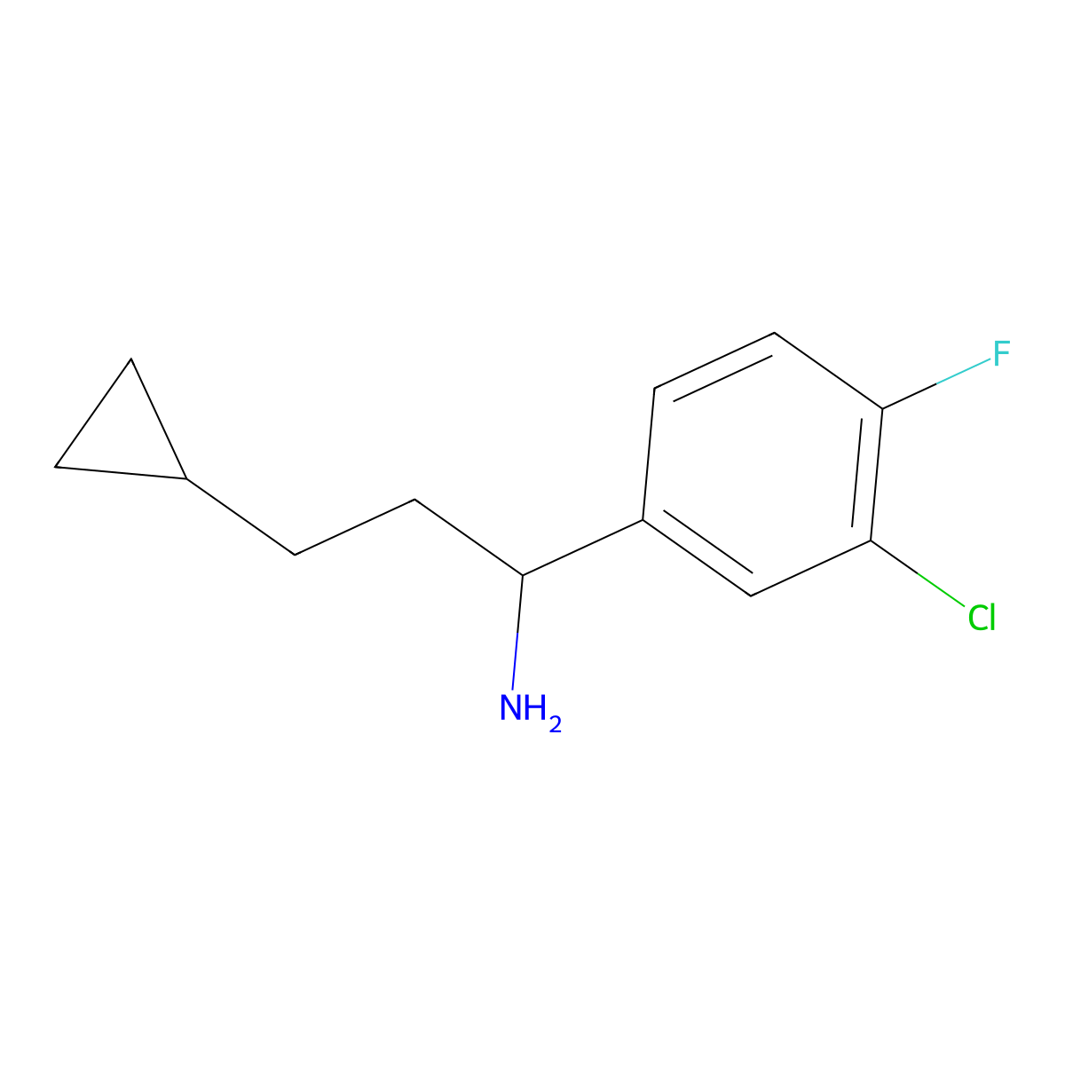 1-(3-Chloro-4-fluorophenyl)-3-cyclopropylpropan-1-amine molecular structure, CAS 1492673-89-8