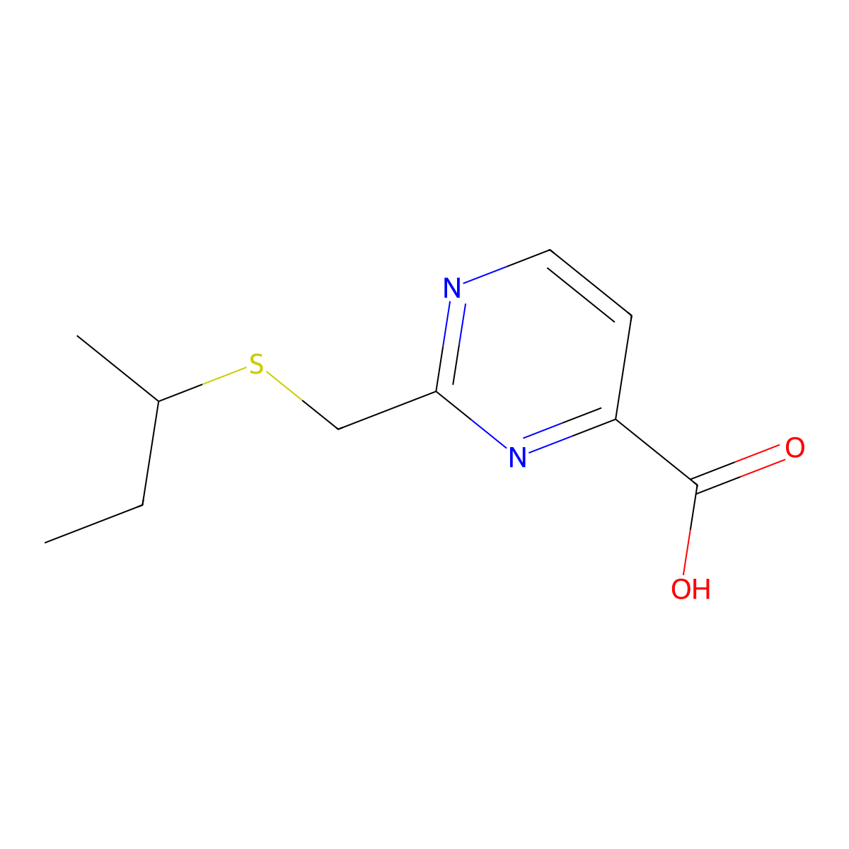 2-((Sec-butylthio)methyl)pyrimidine-4-carboxylic acid molecular structure, CAS 1492711-60-0