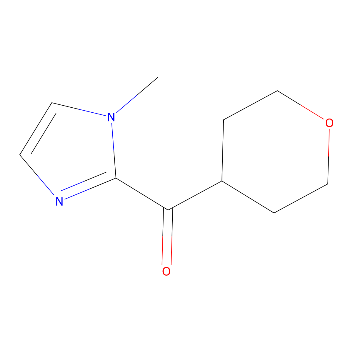 1-methyl-2-(oxane-4-carbonyl)-1H-imidazole molecular structure, CAS 1492724-25-0