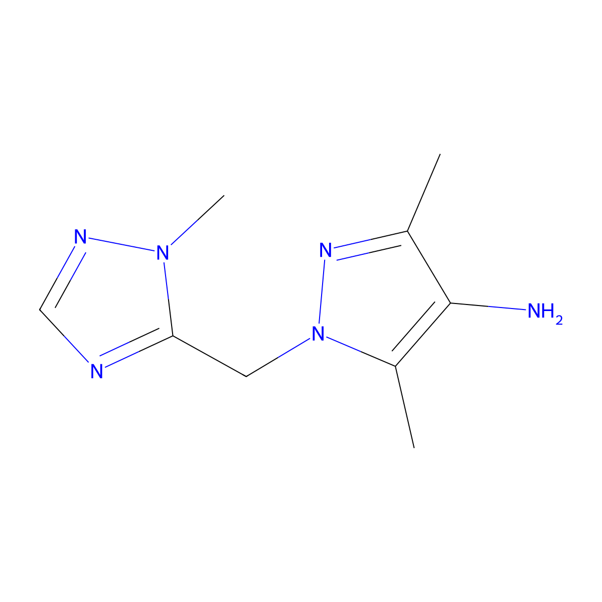 3,5-Dimethyl-1-((1-methyl-1h-1,2,4-triazol-5-yl)methyl)-1h-pyrazol-4-amine molecular structure, CAS 1492726-91-6