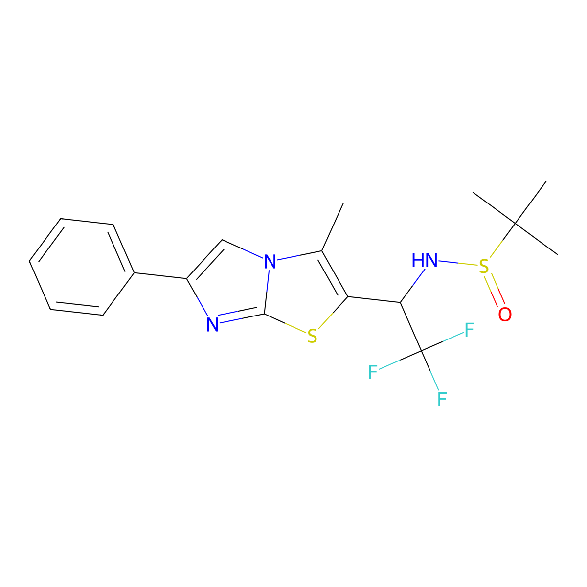 (S)-2-Methyl-N-[(1R)-2,2,2-trifluoro-1-{3-methyl-6-phenylimidazo[2,1-b][1,3]thiazol-2-yl}ethyl]propane-2-sulfinamide molecular structure, CAS 1492726-96-1