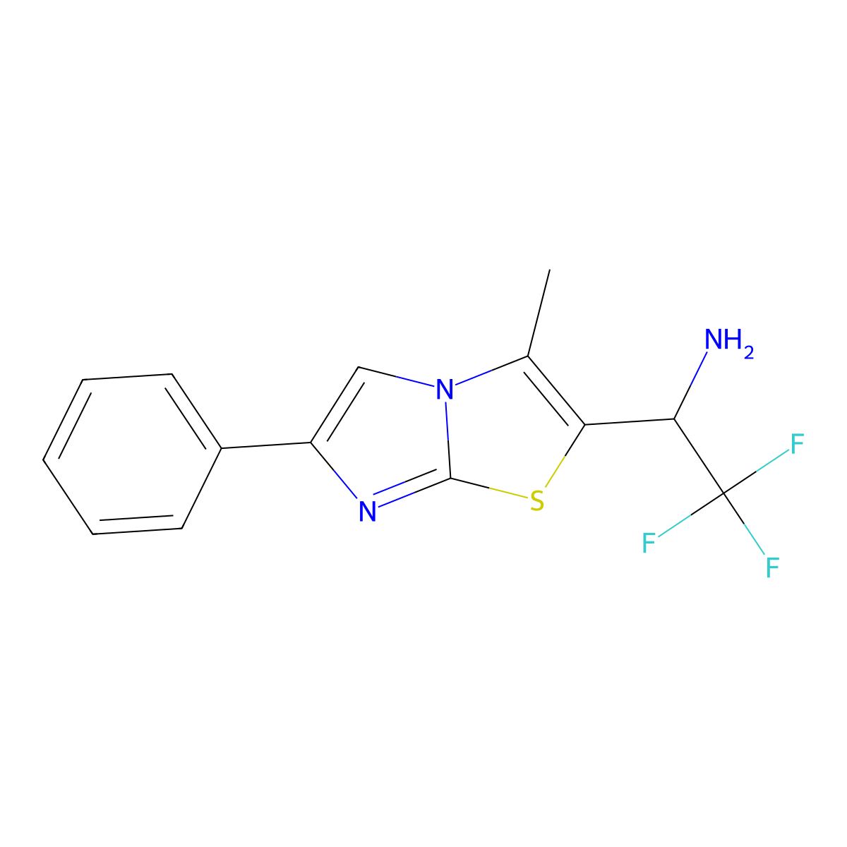 (1R)-2,2,2-Trifluoro-1-{3-methyl-6-phenylimidazo-[2,1-b][1,3]thiazol-2-yl}ethan-1-amine molecular structure, CAS 1492727-72-6