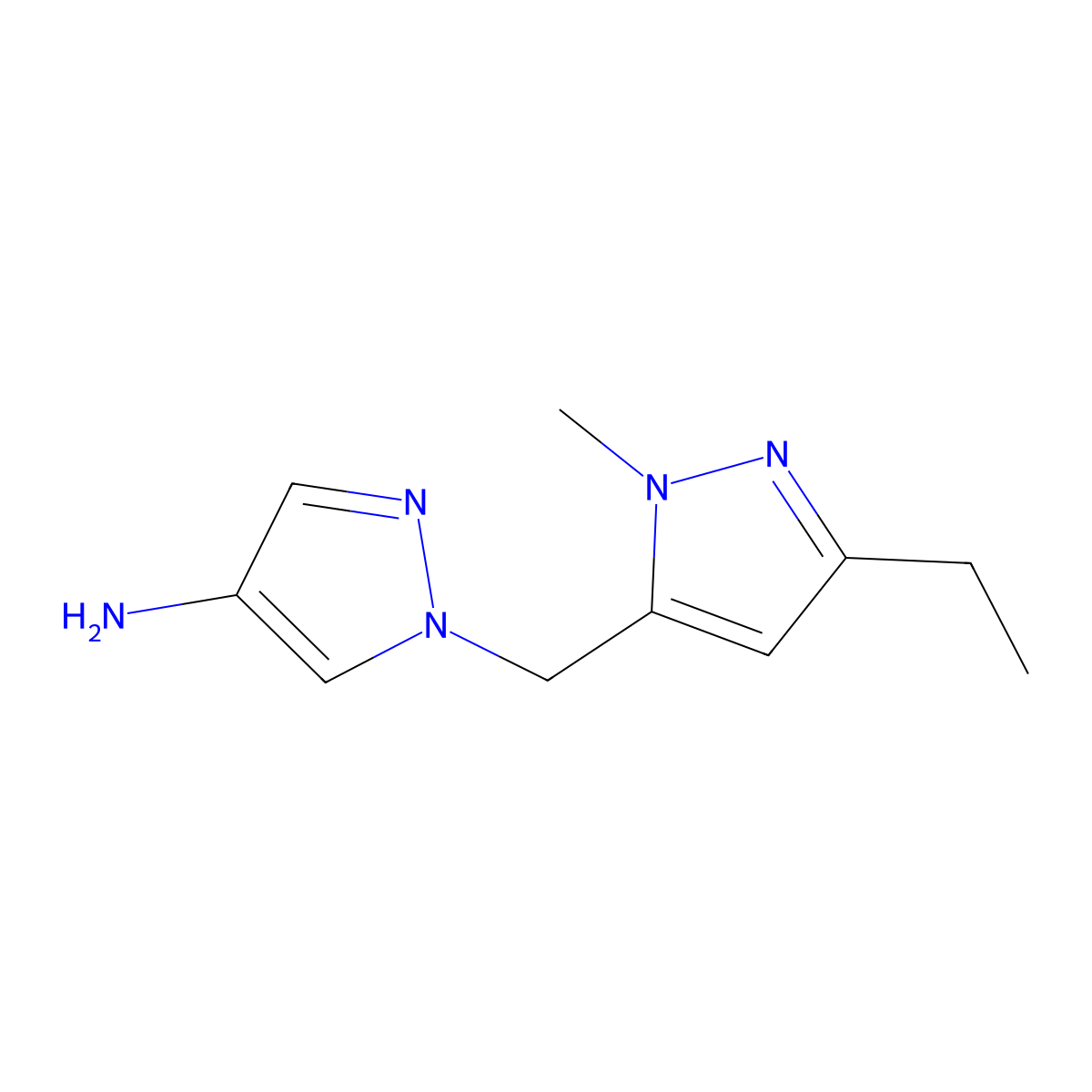 1-((3-Ethyl-1-methyl-1h-pyrazol-5-yl)methyl)-1h-pyrazol-4-amine molecular structure, CAS 1492739-85-1