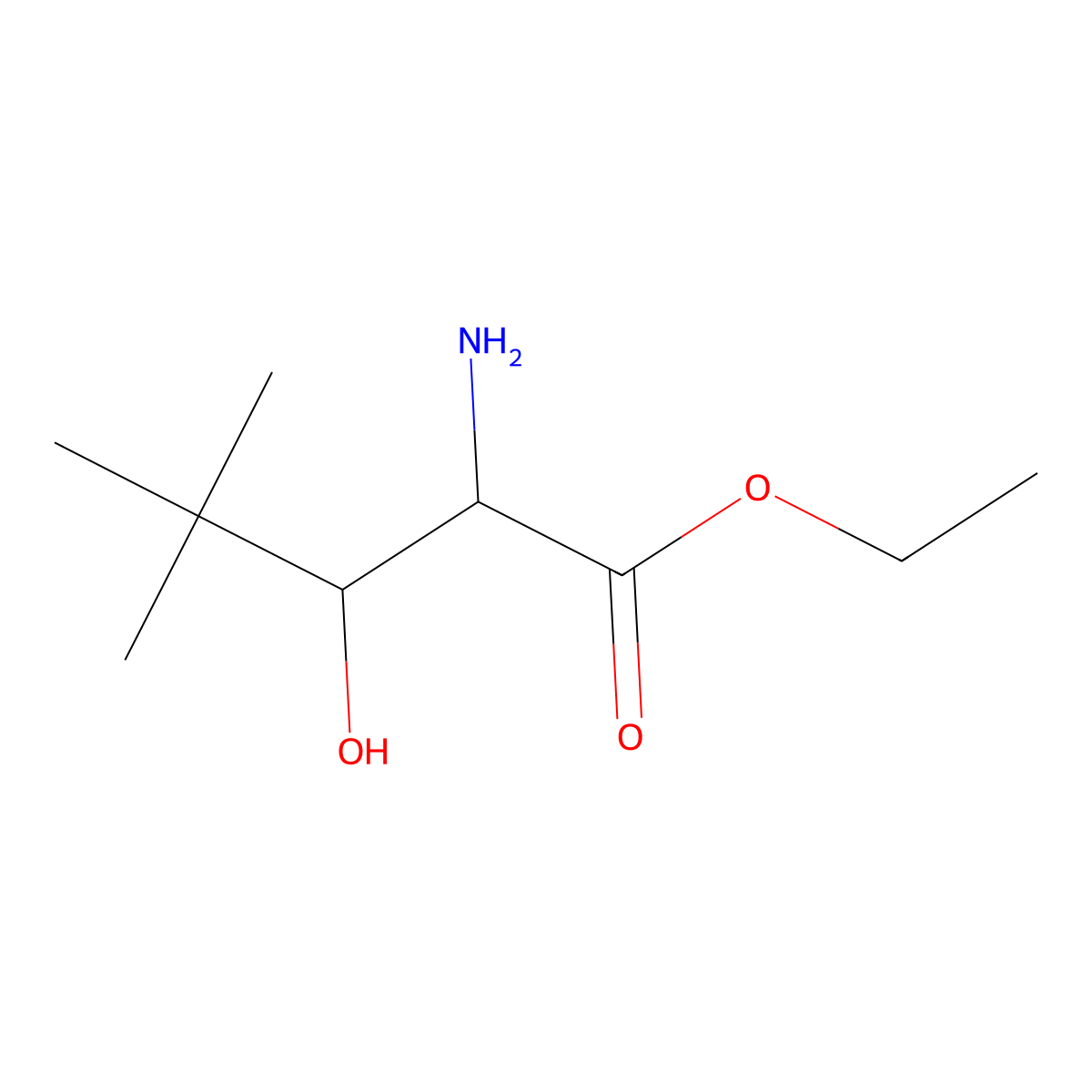 Ethyl 2-amino-3-hydroxy-4,4-dimethylpentanoate molecular structure, CAS 1492816-66-6