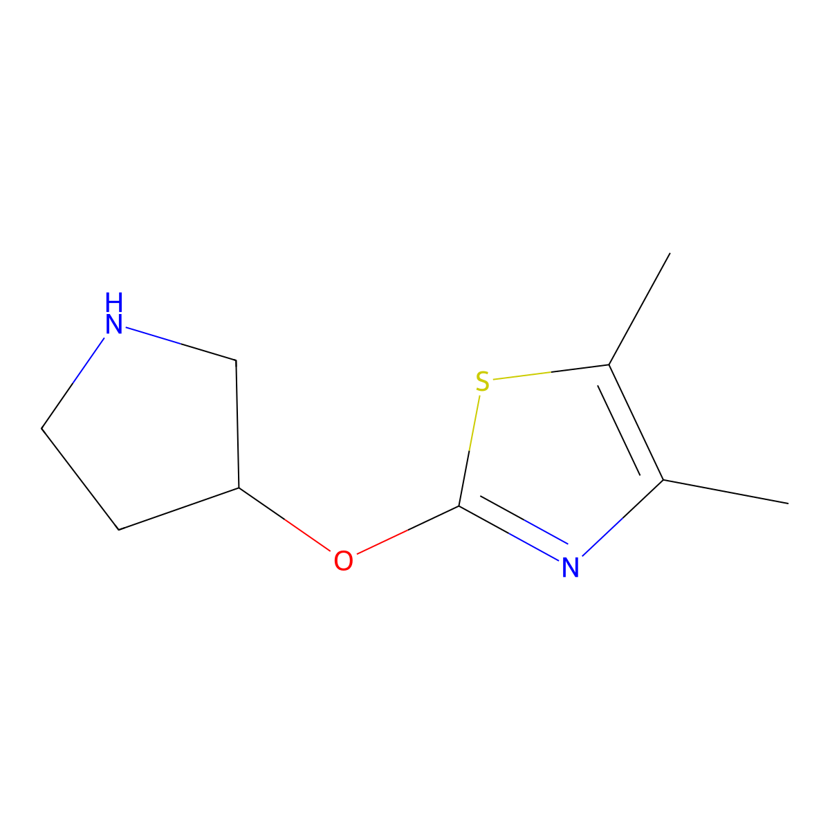 4,5-Dimethyl-2-(pyrrolidin-3-yloxy)-1,3-thiazole molecular structure, CAS 1493018-65-7