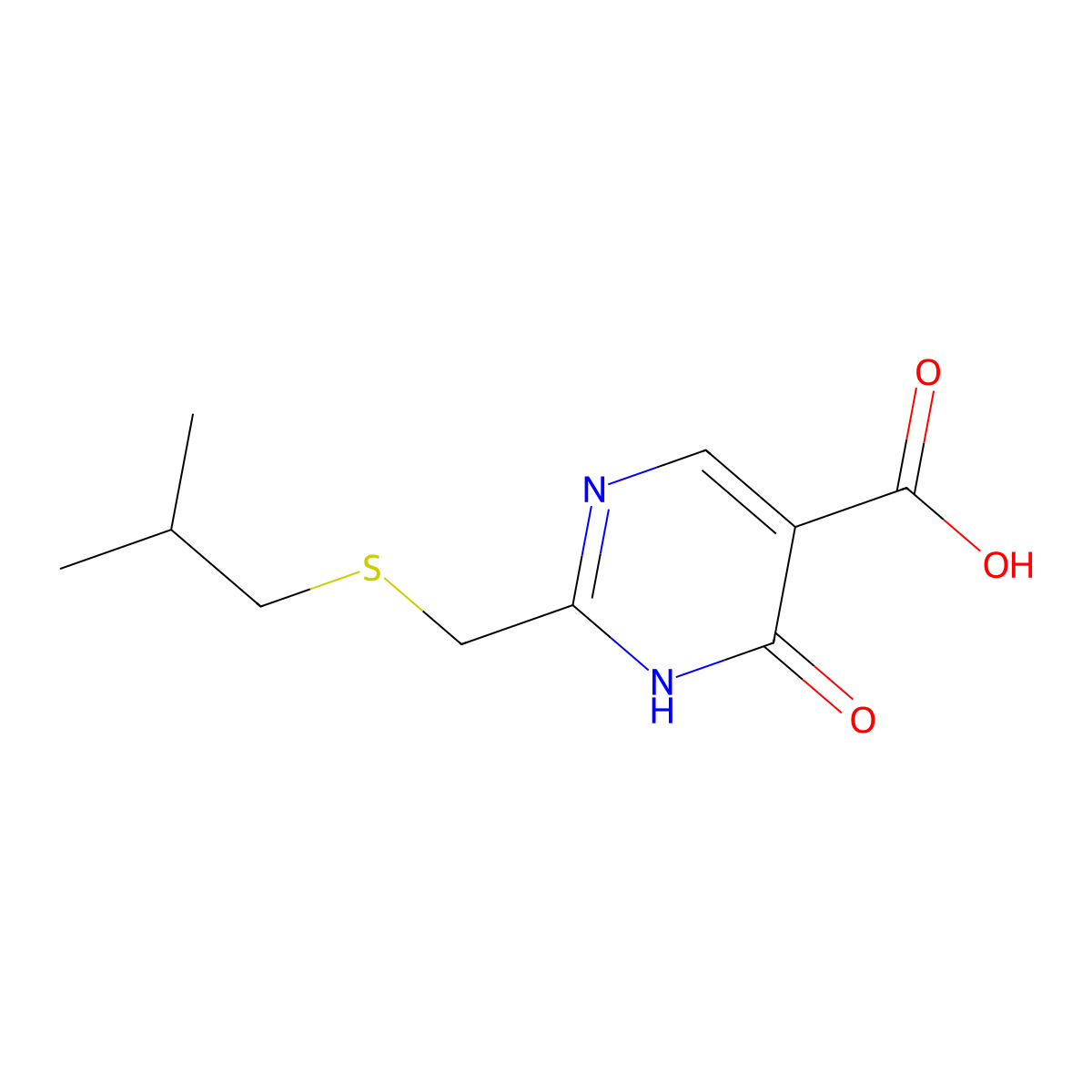 2-((Isobutylthio)methyl)-6-oxo-1,6-dihydropyrimidine-5-carboxylic acid molecular structure, CAS 1493027-16-9