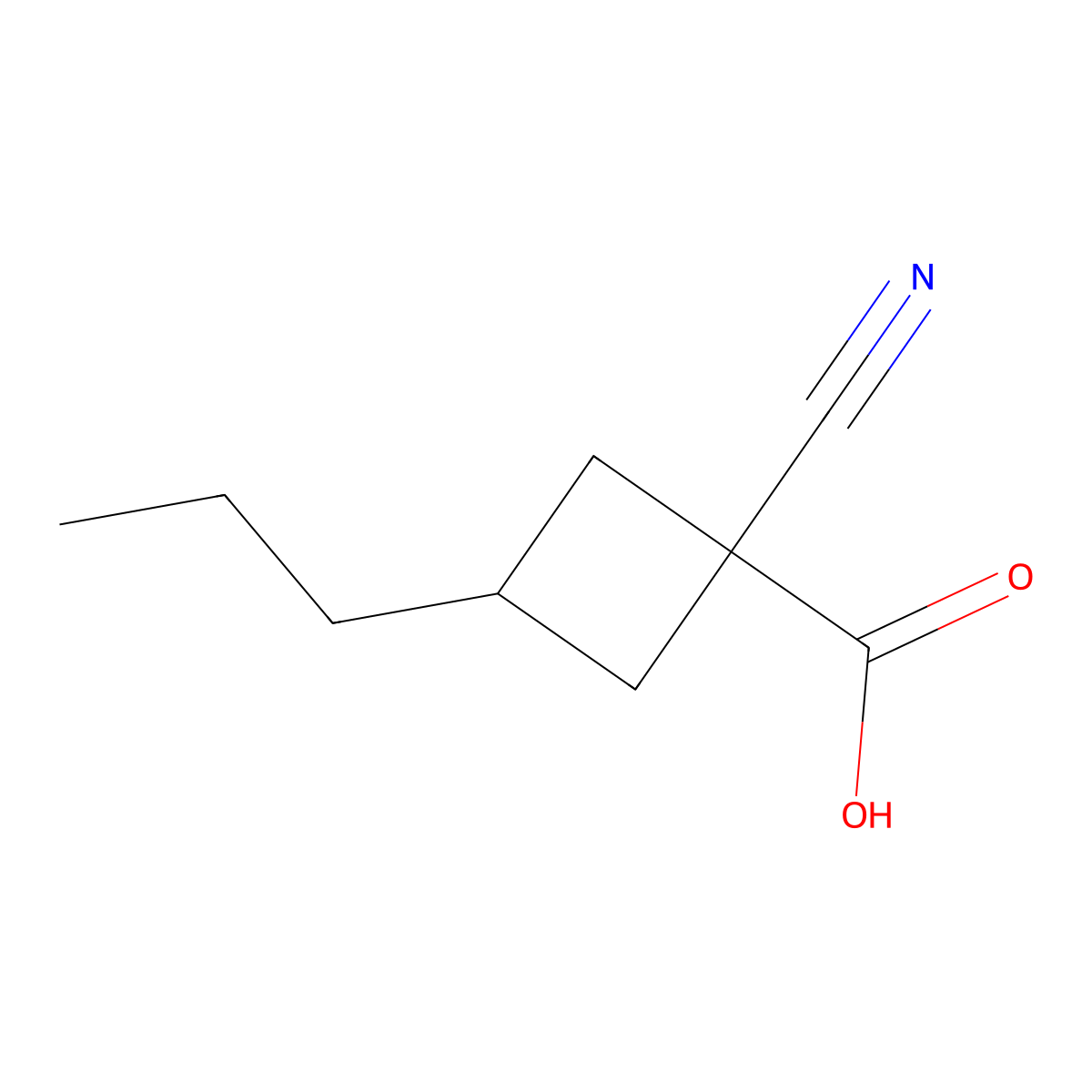 1-Cyano-3-propylcyclobutane-1-carboxylic acid molecular structure, CAS 1493112-34-7
