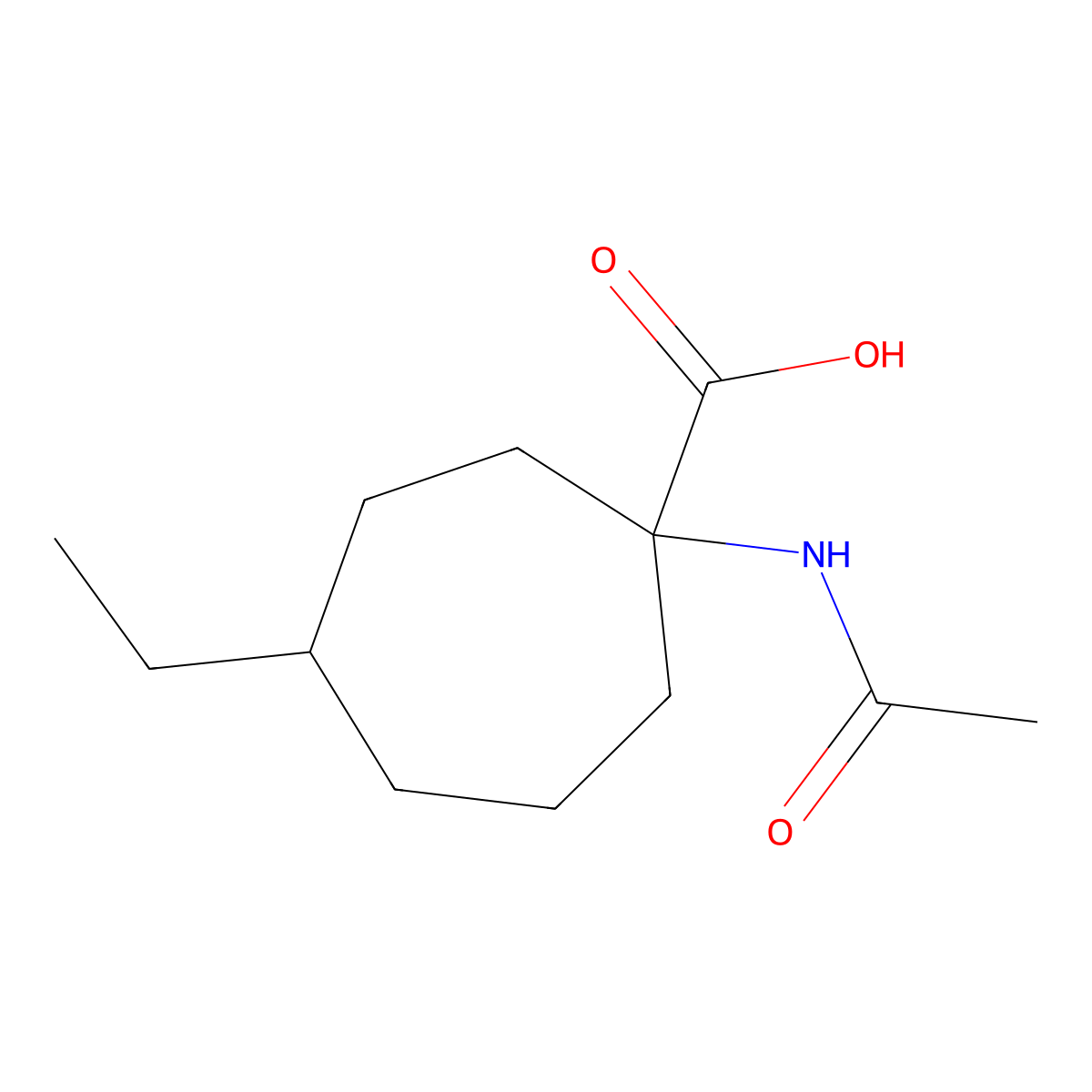 1-Acetamido-4-ethylcycloheptane-1-carboxylic acid molecular structure, CAS 1493140-11-6
