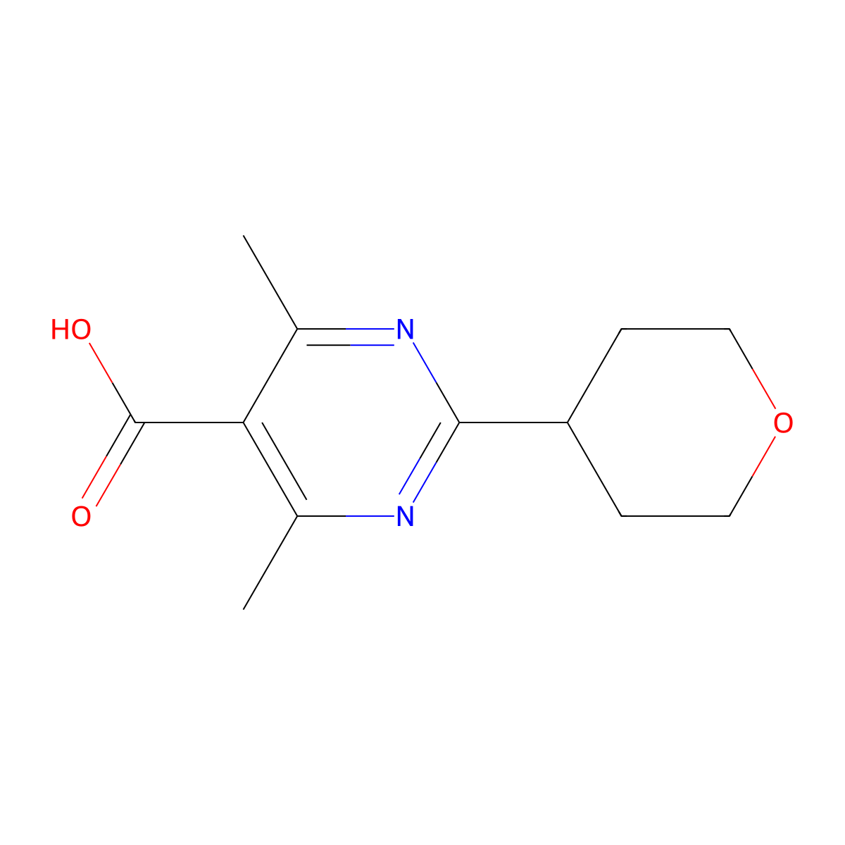 4,6-Dimethyl-2-(oxan-4-yl)pyrimidine-5-carboxylic acid molecular structure, CAS 1493143-91-1