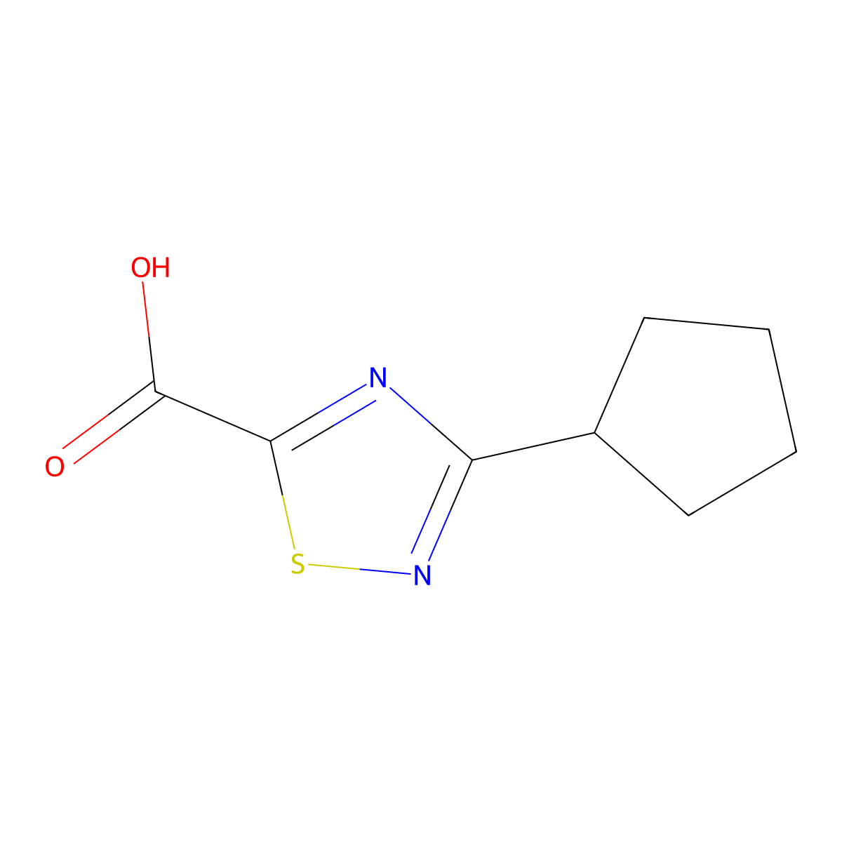 3-Cyclopentyl-1,2,4-thiadiazole-5-carboxylic acid molecular structure, CAS 1493148-09-6