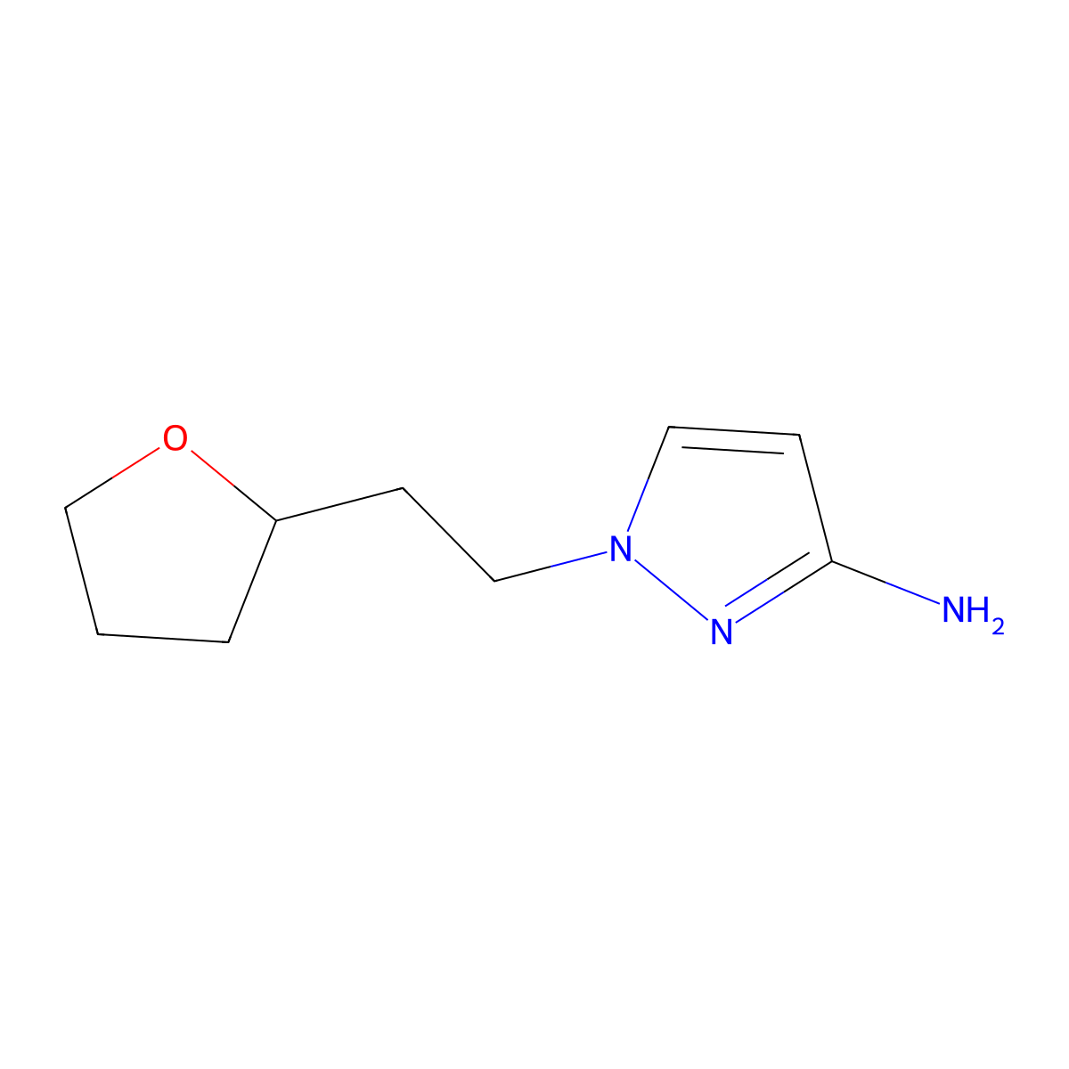 1-[2-(oxolan-2-yl)ethyl]-1H-pyrazol-3-amine molecular structure, CAS 1493156-35-6