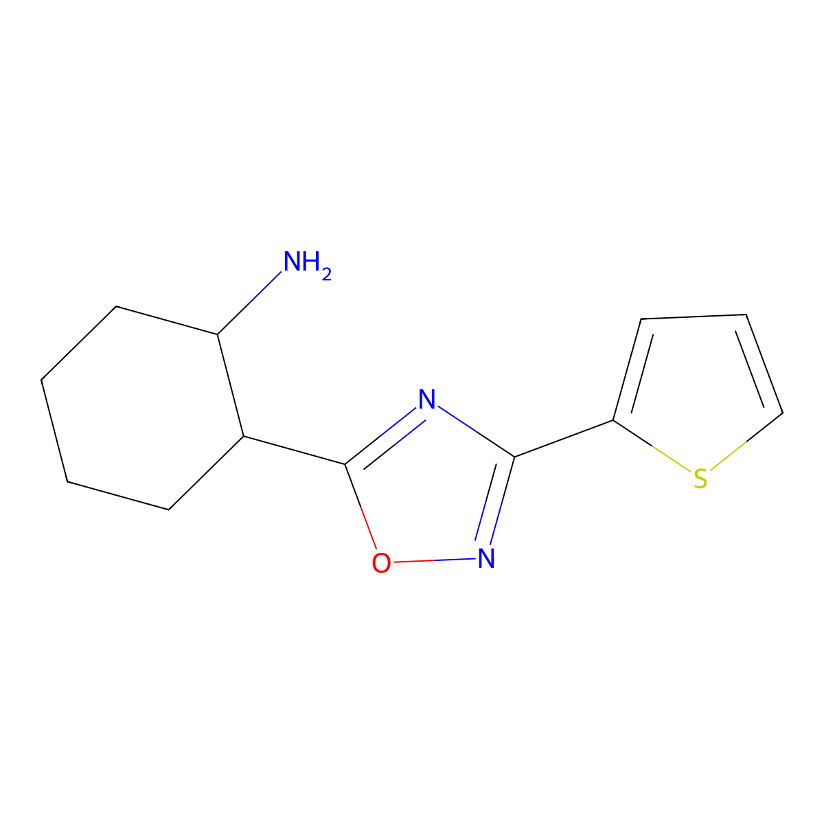 2-[3-(Thiophen-2-yl)-1,2,4-oxadiazol-5-yl]cyclohexan-1-amine molecular structure, CAS 1493203-10-3