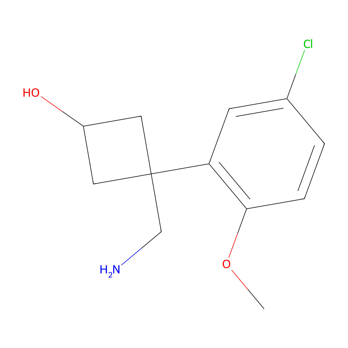 3-(Aminomethyl)-3-(5-chloro-2-methoxyphenyl)cyclobutan-1-ol molecular structure, CAS 1493207-89-8