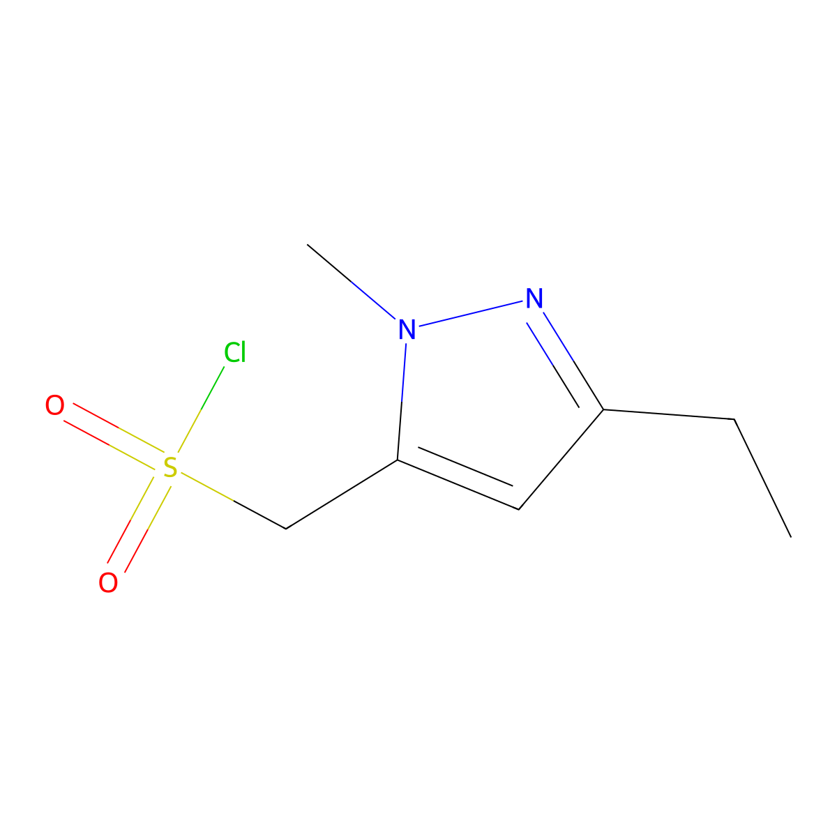 (3-ethyl-1-methyl-1H-pyrazol-5-yl)methanesulfonyl chloride molecular structure, CAS 1493237-91-4