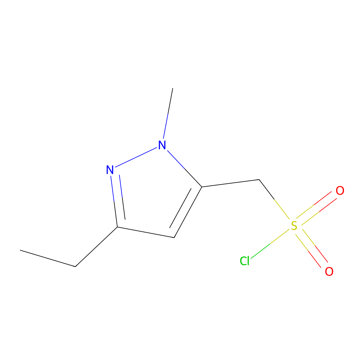 (3-ethyl-1-methyl-1H-pyrazol-5-yl)methanesulfonyl chloride molecular structure, CAS 1493237-91-4