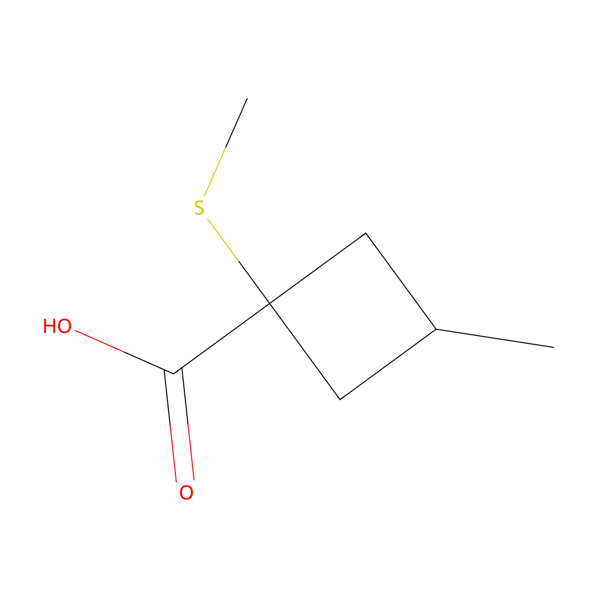 3-Methyl-1-(methylsulfanyl)cyclobutane-1-carboxylic acid molecular structure, CAS 1493335-39-9