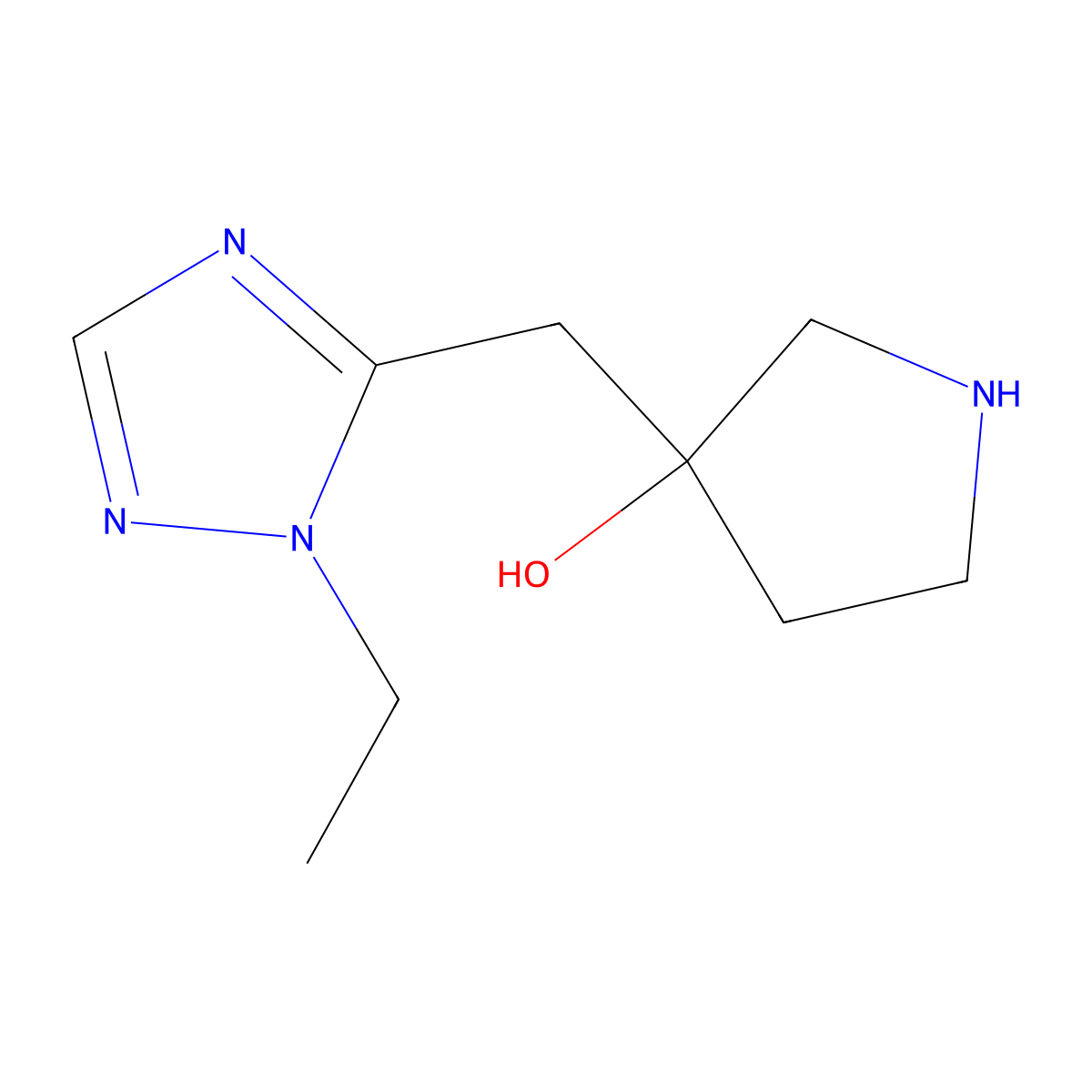3-((1-Ethyl-1h-1,2,4-triazol-5-yl)methyl)pyrrolidin-3-ol molecular structure, CAS 1493336-09-6