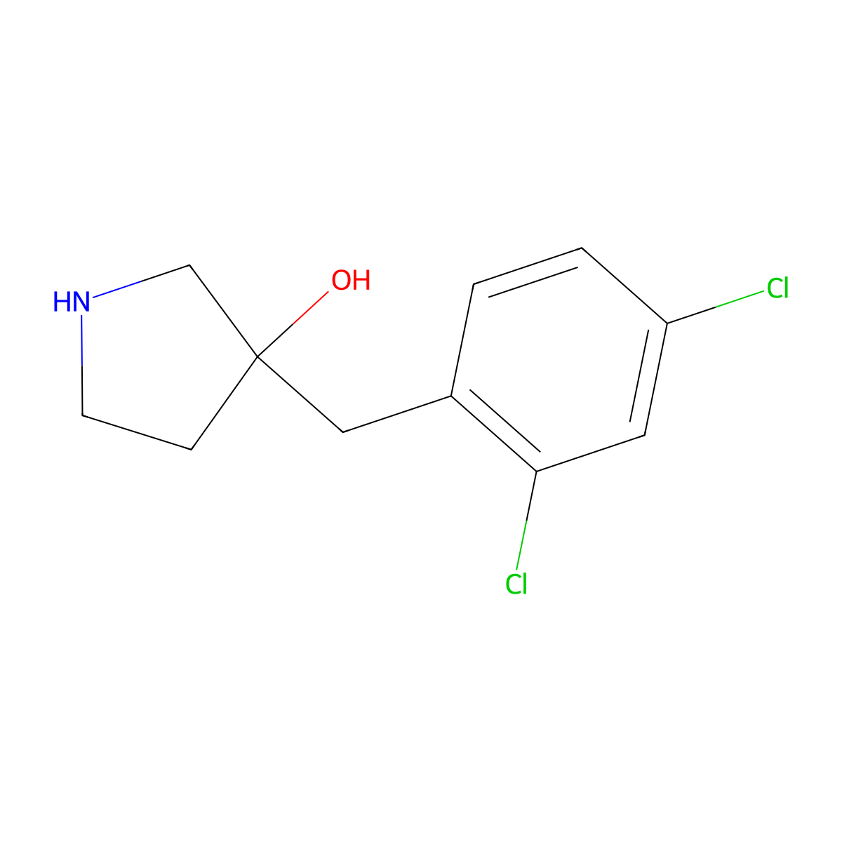 3-[(2,4-Dichlorophenyl)methyl]pyrrolidin-3-ol molecular structure, CAS 1493343-21-7