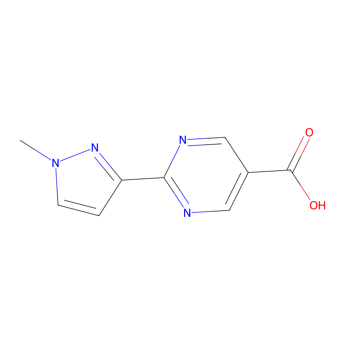 2-(1-methyl-1H-pyrazol-3-yl)pyrimidine-5-carboxylic acid molecular structure, CAS 1493486-51-3