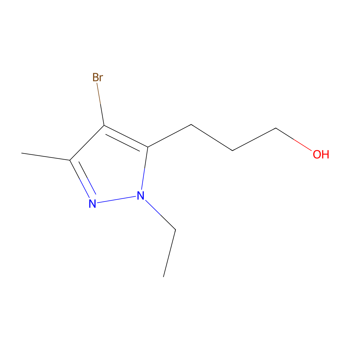 3-(4-Bromo-1-ethyl-3-methyl-1h-pyrazol-5-yl)propan-1-ol molecular structure, CAS 1493500-28-9