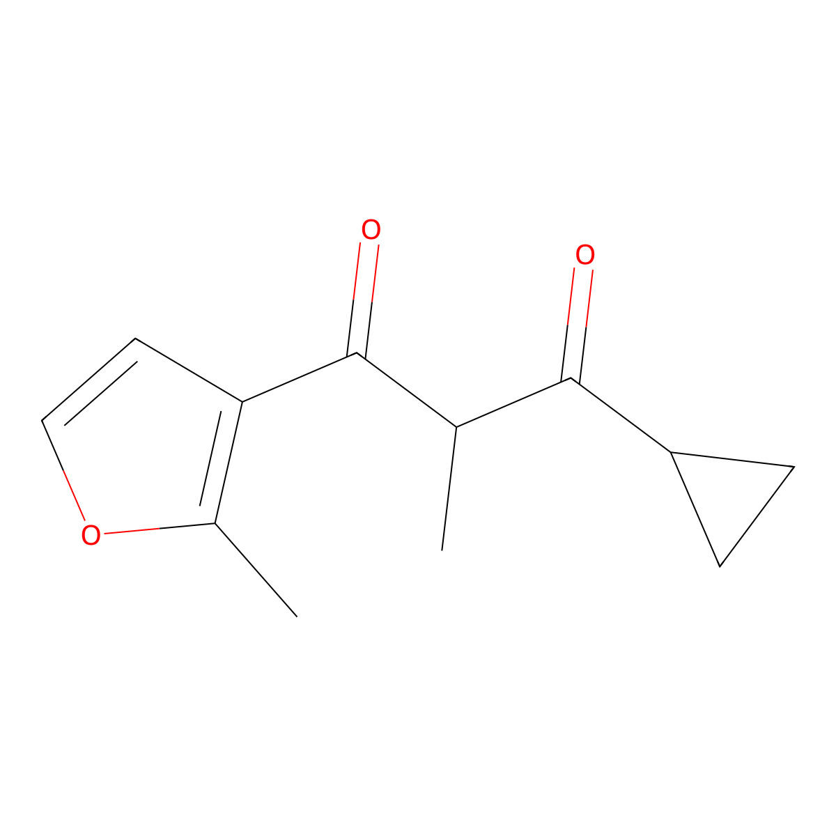 1-Cyclopropyl-2-methyl-3-(2-methylfuran-3-yl)propane-1,3-dione molecular structure, CAS 1493524-14-3