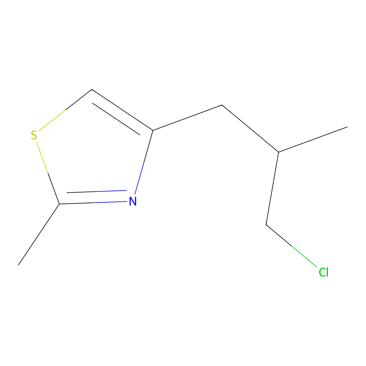 4-(3-Chloro-2-methylpropyl)-2-methyl-1,3-thiazole molecular structure, CAS 1493559-11-7