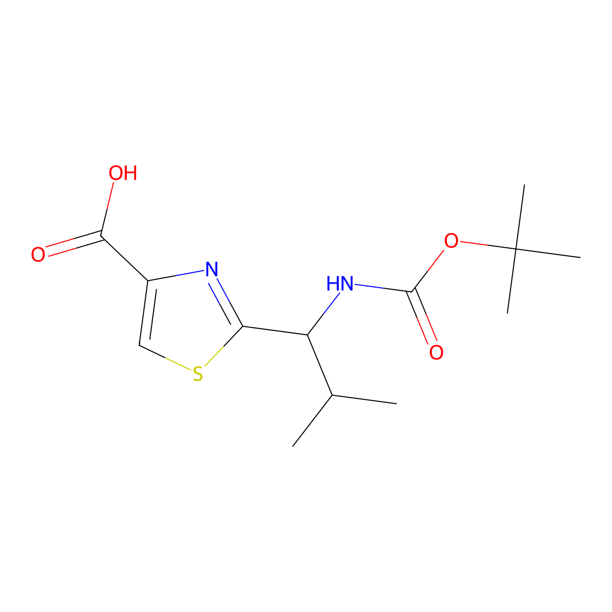 (S)-2-(1-((tert-butoxycarbonyl)amino)-2-methylpropyl)thiazole-4-carboxylic acid molecular structure, CAS 149356-90-1