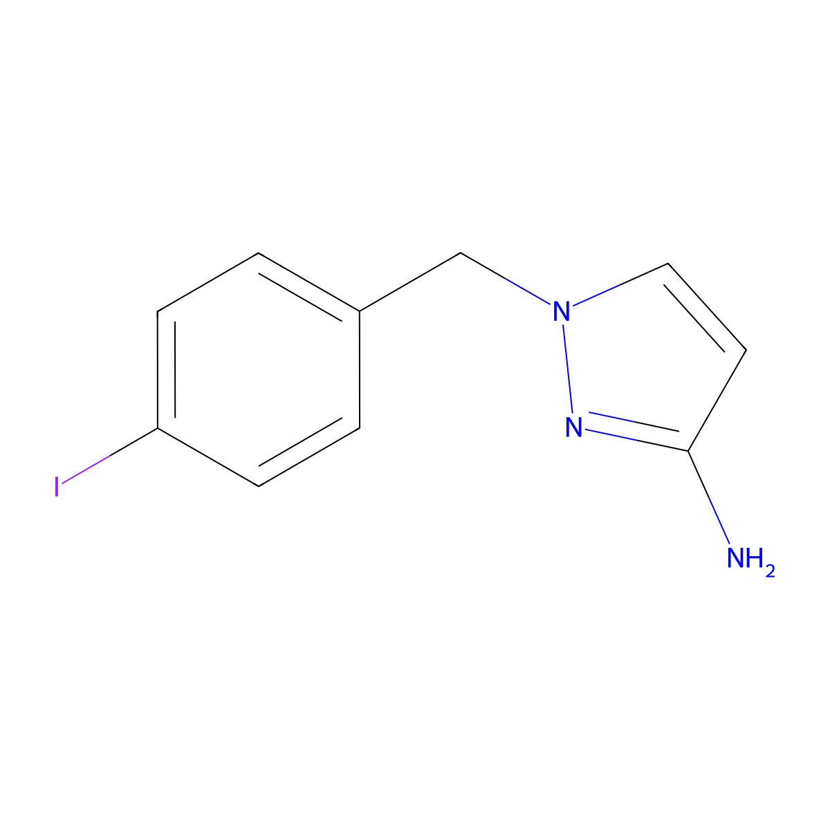 1-[(4-Iodophenyl)methyl]-1H-pyrazol-3-amine molecular structure, CAS 1493646-71-1