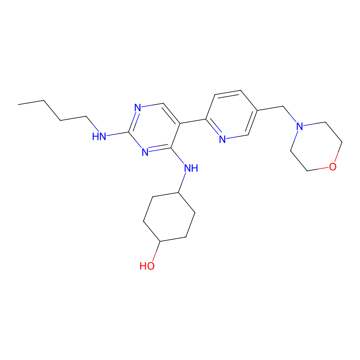 (1R,4r)-4-((2-(butylamino)-5-(5-(morpholinomethyl)pyridin-2-yl)pyrimidin-4-yl)amino)cyclohexanol molecular structure, CAS 1493694-70-4