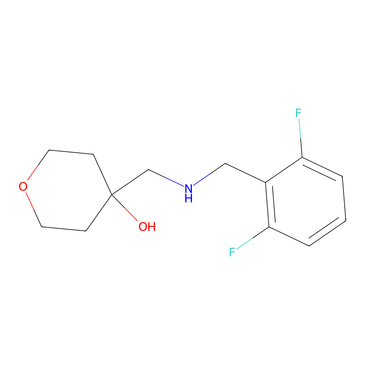 4-({[(2,6-Difluorophenyl)methyl]amino}methyl)oxan-4-ol molecular structure, CAS 1493732-88-9