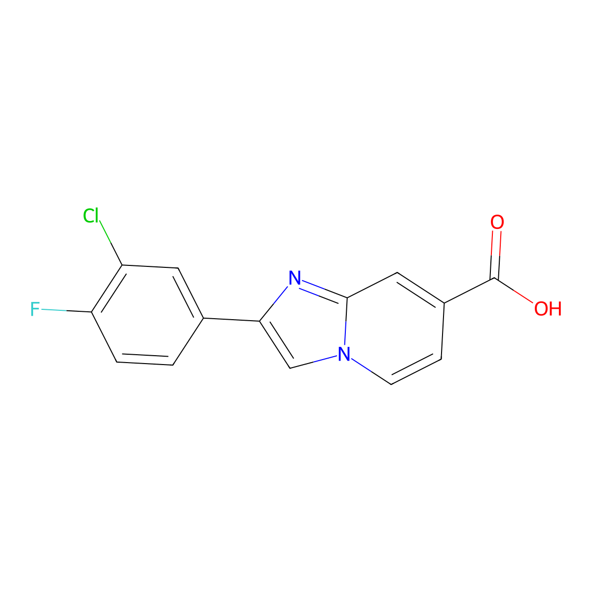 2-(3-Chloro-4-fluorophenyl)imidazo[1,2-a]pyridine-7-carboxylic acid molecular structure, CAS 1493735-34-4