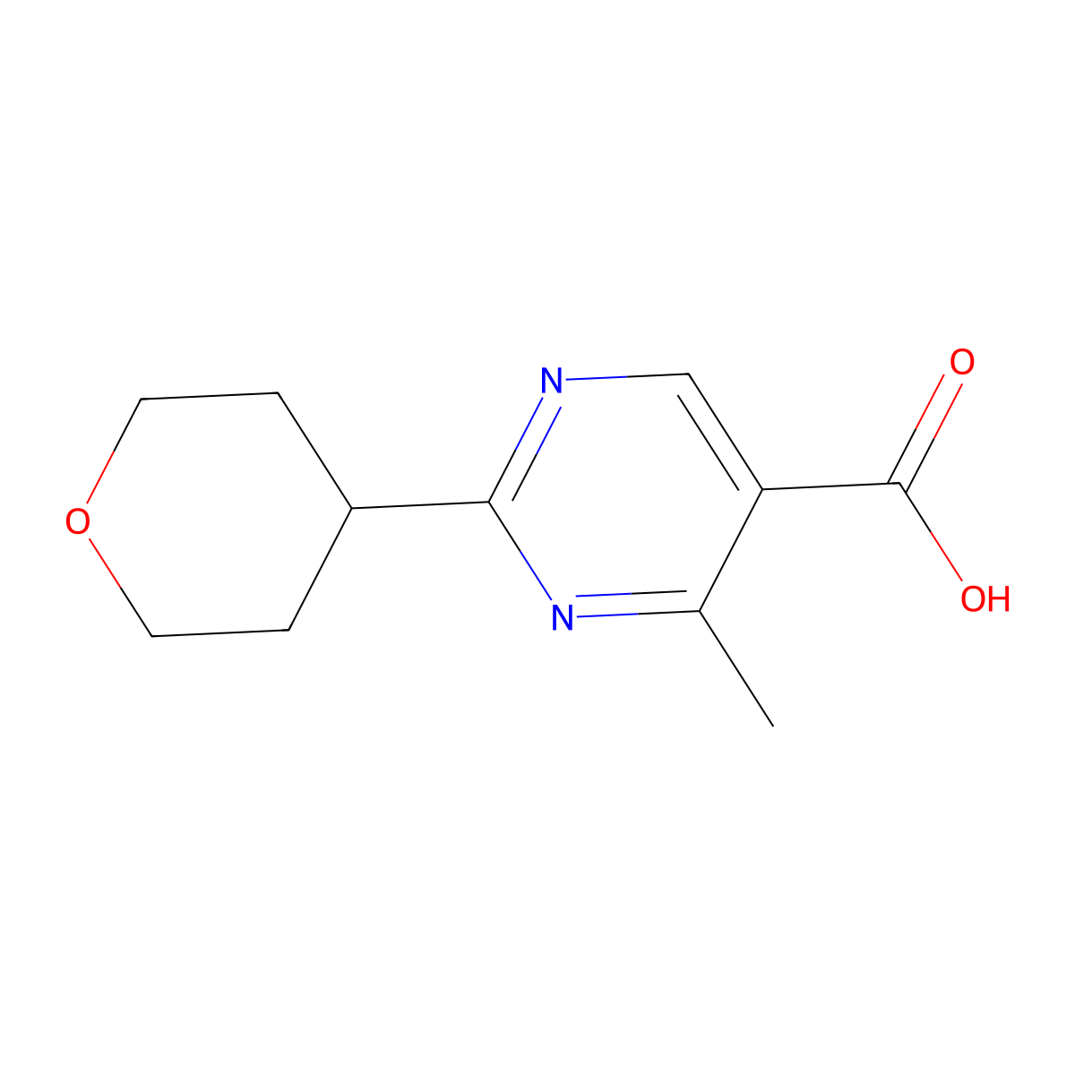 4-Methyl-2-(oxan-4-yl)pyrimidine-5-carboxylic acid molecular structure, CAS 1493751-21-5