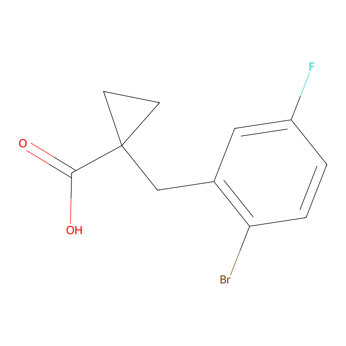 1-(2-Bromo-5-fluorobenzyl)cyclopropane-1-carboxylic acid molecular structure, CAS 1493754-51-0