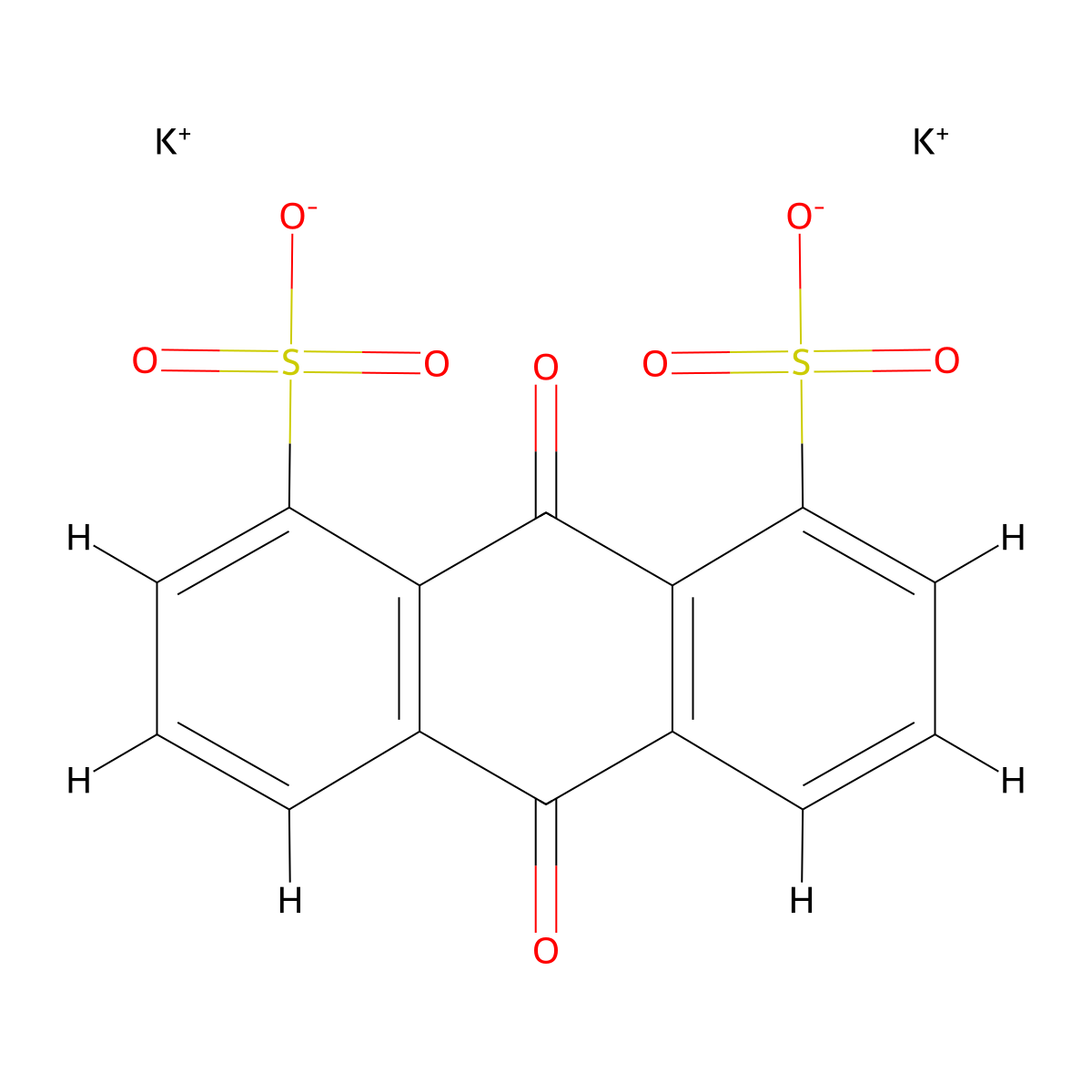 9,10-anthraquinone-1,8-disulfonate dipotassium salt molecular structure, CAS 14938-42-2