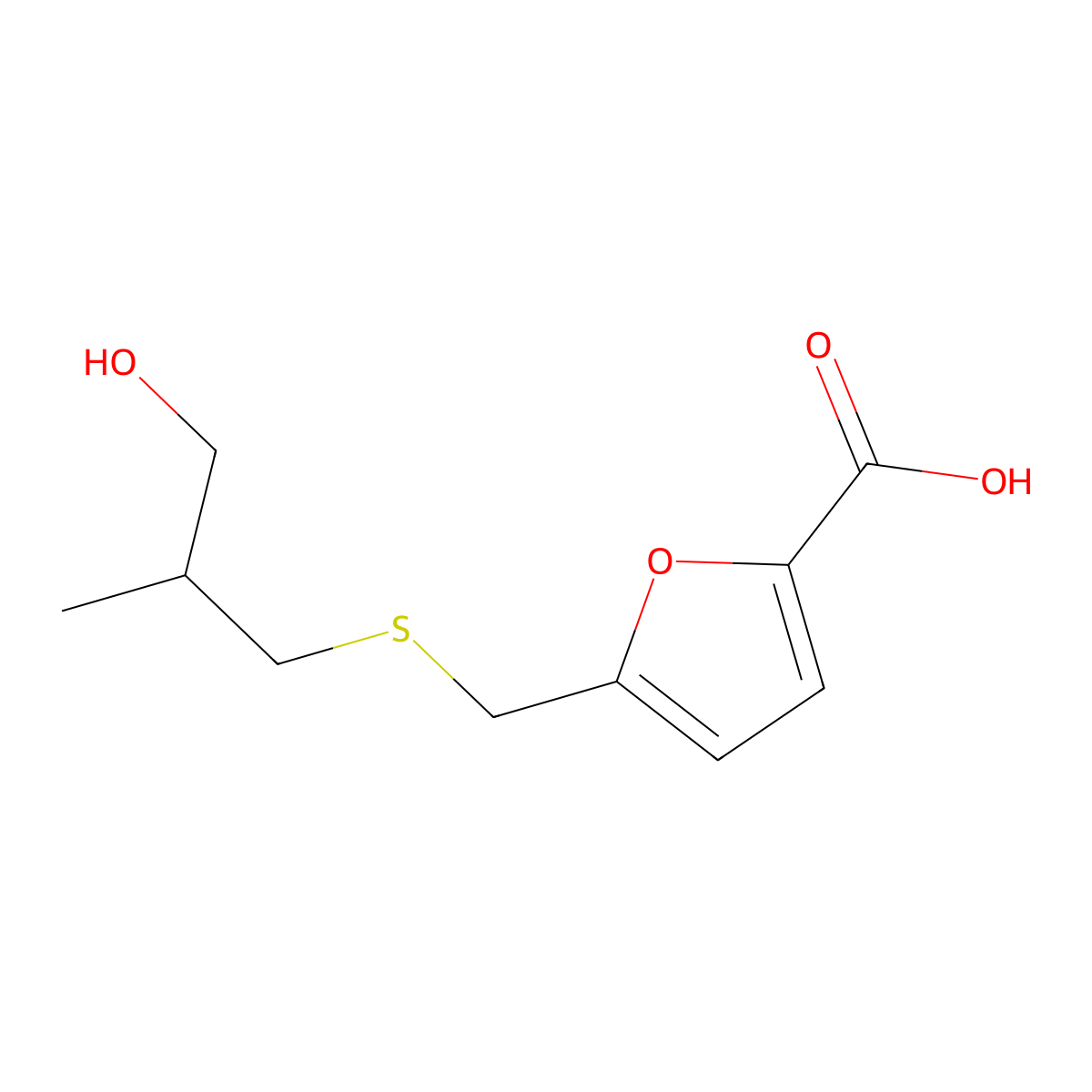 5-(((3-Hydroxy-2-methylpropyl)thio)methyl)furan-2-carboxylic acid molecular structure, CAS 1493958-87-4
