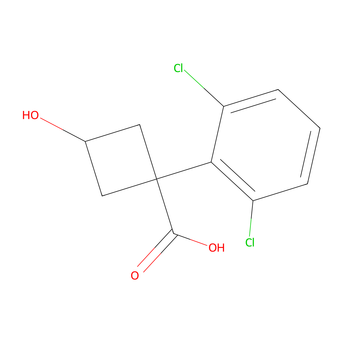 1-(2,6-Dichlorophenyl)-3-hydroxycyclobutane-1-carboxylic acid molecular structure, CAS 1494015-98-3