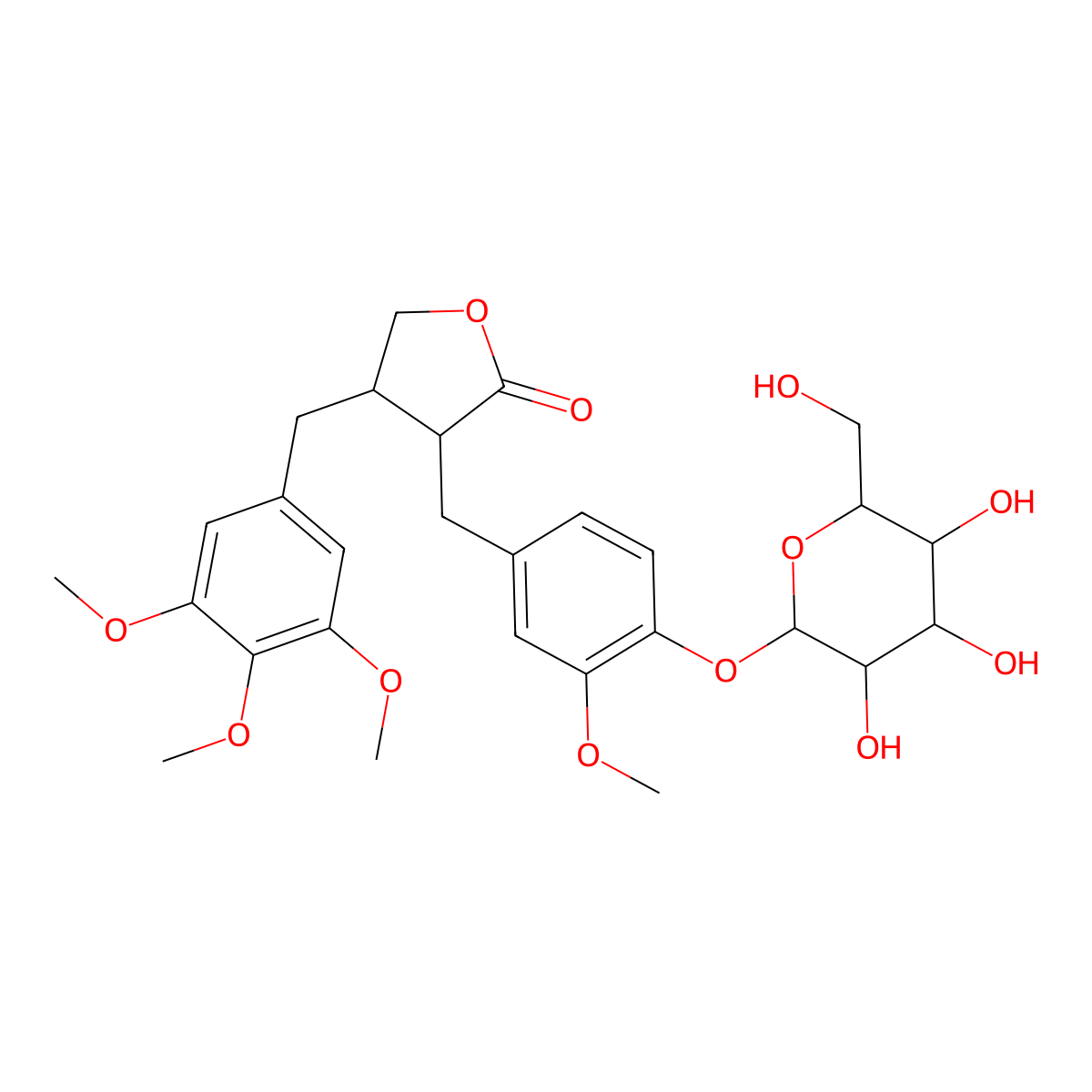 3-[[3-Methoxy-4-[3,4,5-trihydroxy-6-(hydroxymethyl)oxan-2-yl]oxyphenyl]methyl]-4-[(3,4,5-trimethoxyphenyl)methyl]oxolan-2-one molecular structure, CAS 149415-62-3