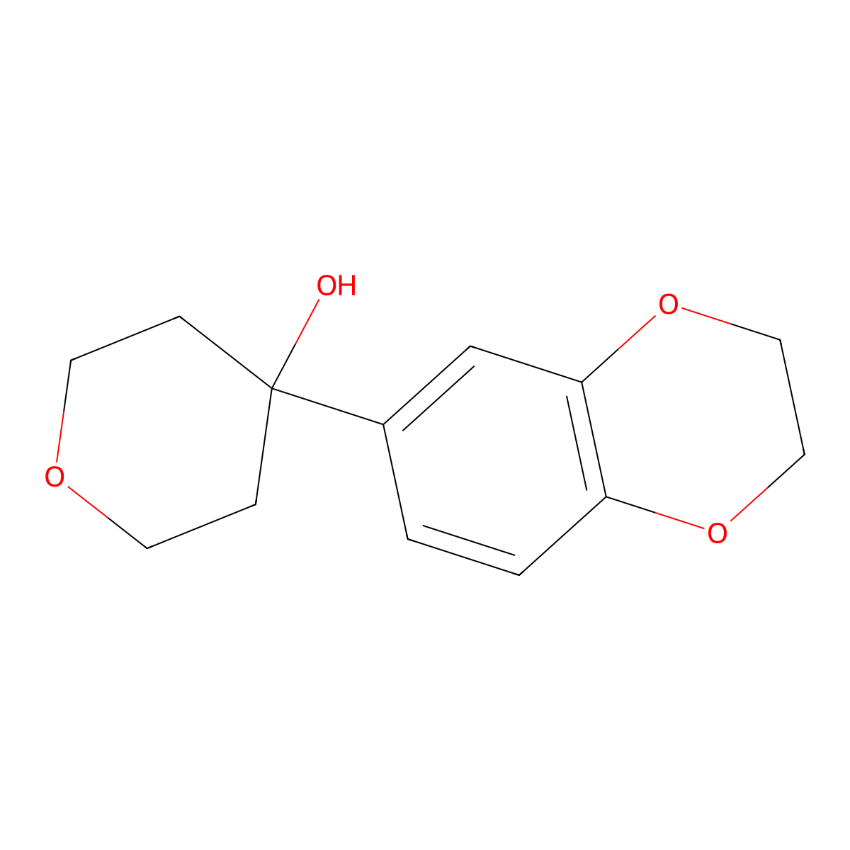 4-(2,3-dihydrobenzo[b][1,4]dioxin-6-yl)tetrahydro-2H-pyran-4-ol molecular structure, CAS 1494156-07-8