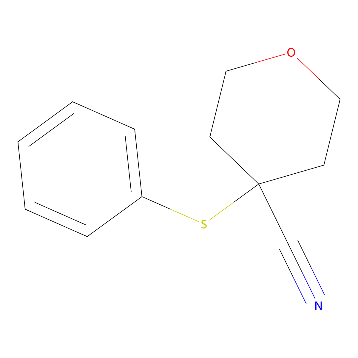 4-(Phenylsulfanyl)oxane-4-carbonitrile molecular structure, CAS 1494159-66-8